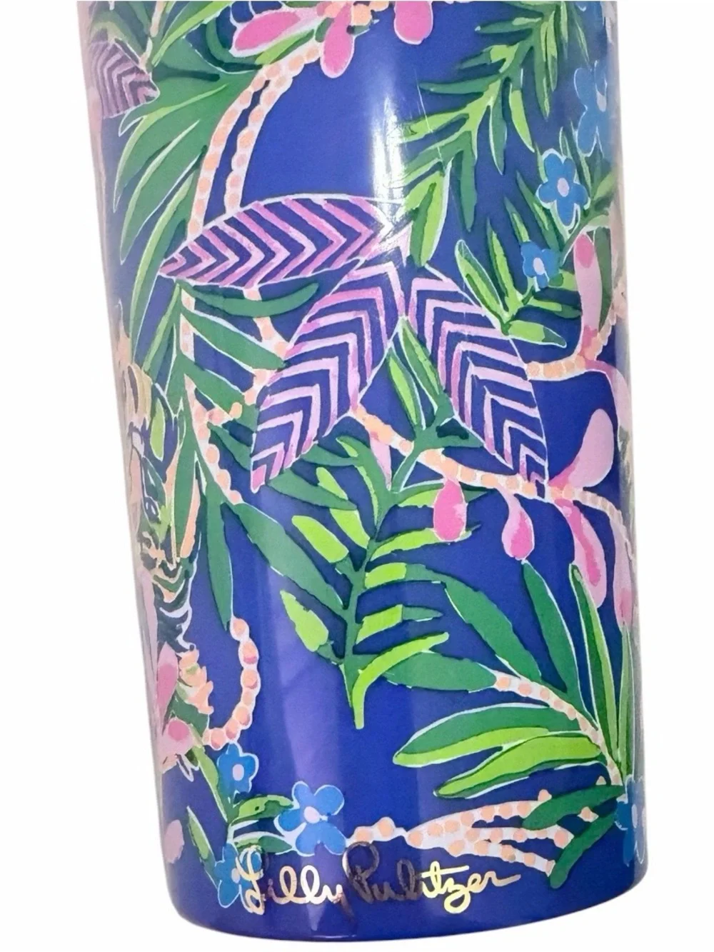 Lilly Pulitzer Blue Floral Tall Tumbler with Pink & Green Accents